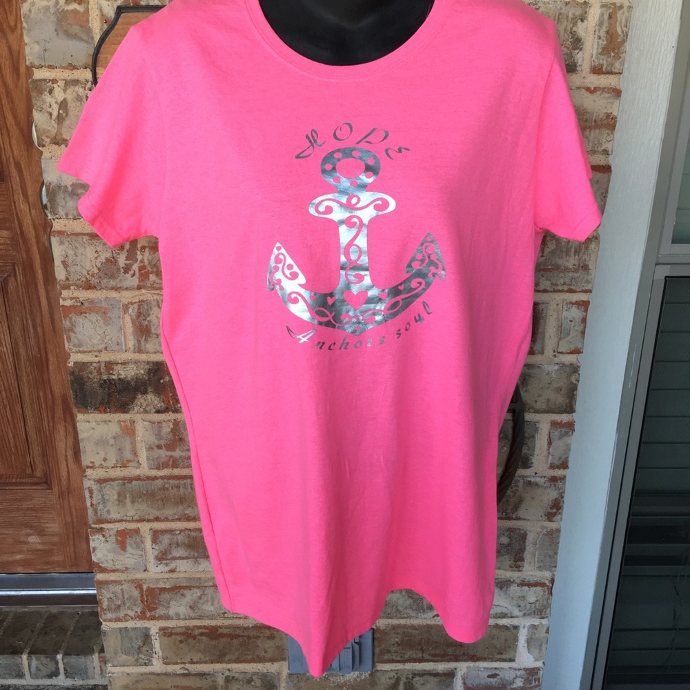 Top T shirt Gildan L Pink with saying
